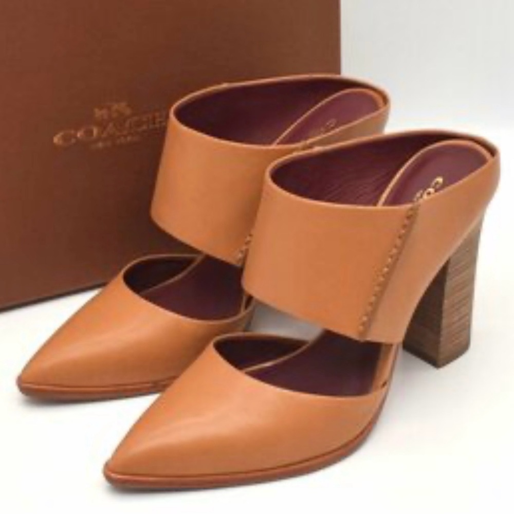 Coach tan leather wooden heels EUC - Picture 2 of 15
